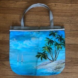 Hand Painted Custom Canvas Tote Beach Theme by Artist Audrey Golden